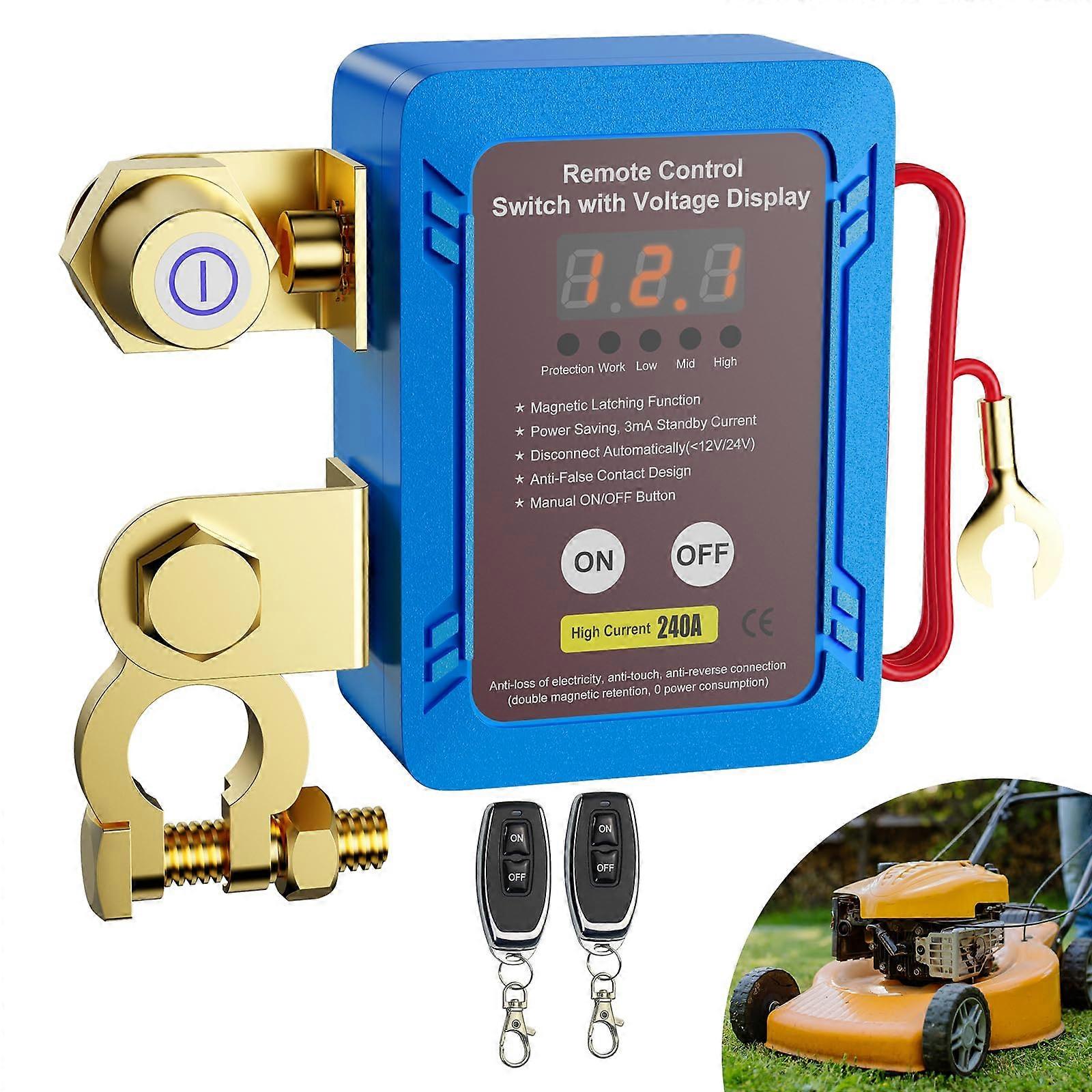 12V 240A Wireless Remote Controlled Car Battery Isolator Switch with LED Display, Automatic ShutOff Switch for Car, RV, ATV, Truck