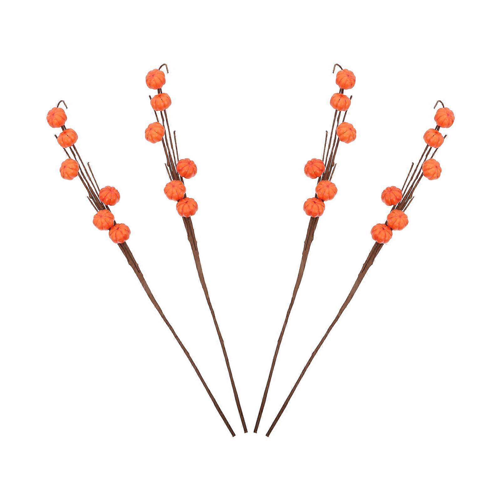 Artificial Pumpkin Branch Small Branch Decors for Sunlight Resistant Orange Foam 4Pcs