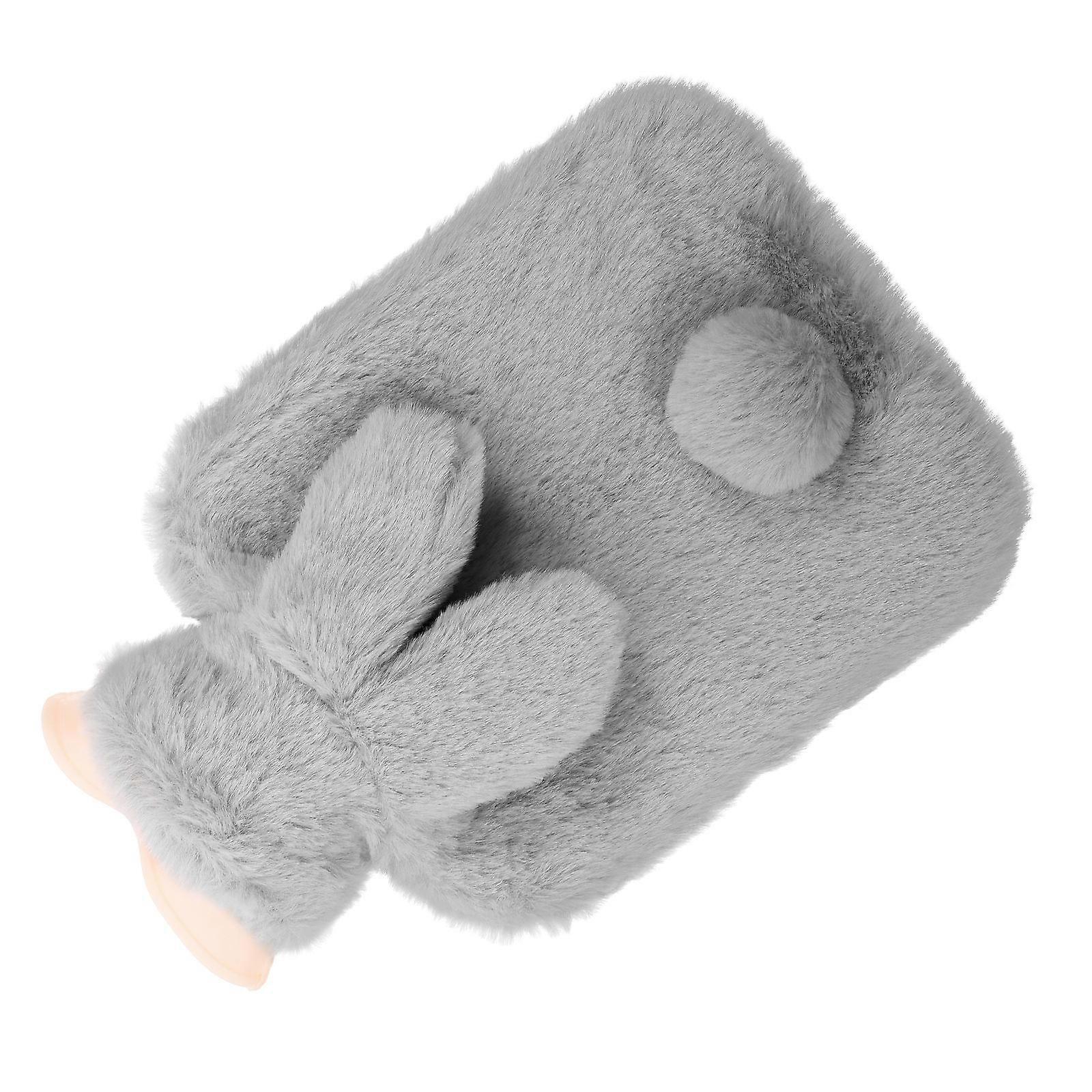 Water Bottle Warm Rabbit Shape Portable Travel Winter Season Plush Hot Water Bottle Pvc Light Grey 1Set