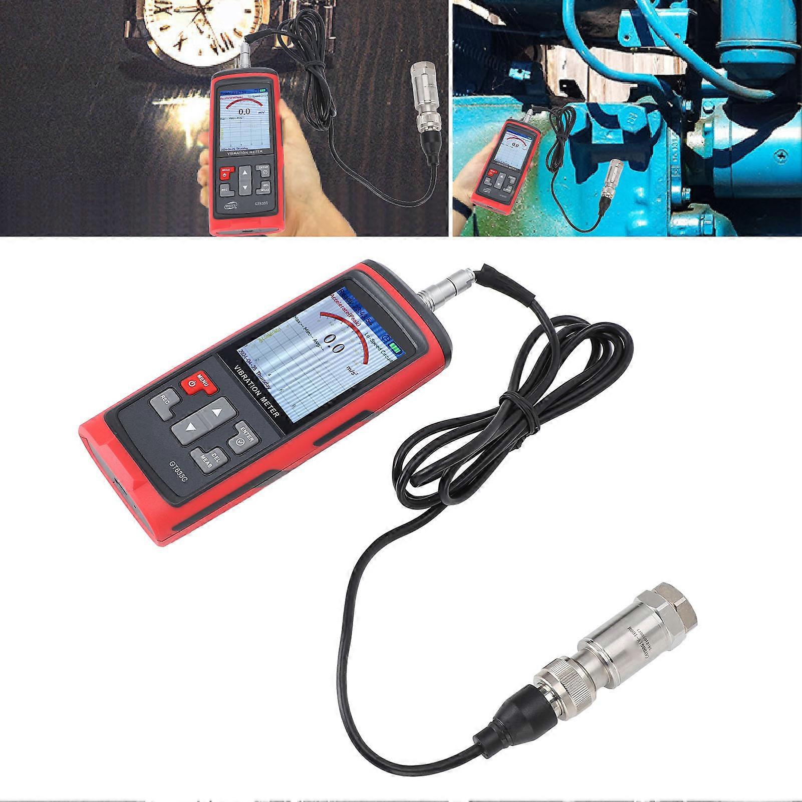 Vibration Meter Color LCD Digital Vibration Analyzer Acceleration Velocity Distance Frequency Temperature Testing Mode 
