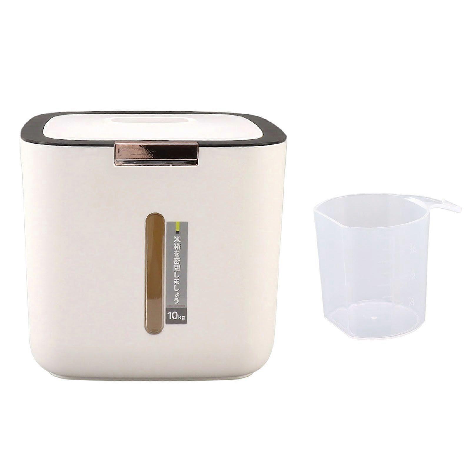 Rice Storage Container 22.0lb Capacity Food Grade PP Thickened Sealed Grain Storage Barrel with Measuring Cup and Lid Black