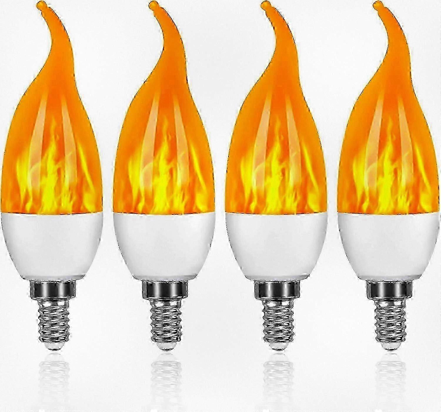 Pack of 4 Decorative LED Bulbs with Flame Effect 3W 3 Lighting Modes E14 Base