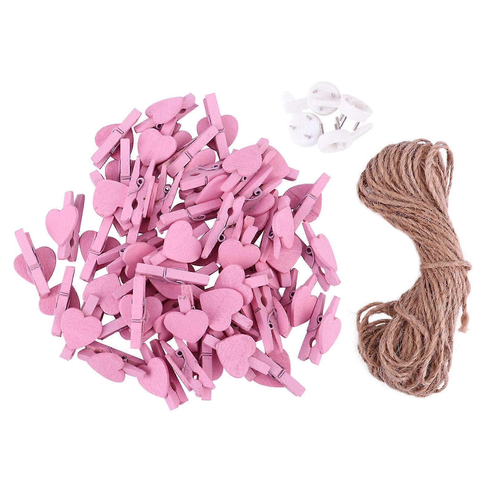 Wooden Clip Decoration Lovely Memo Clips for DIY 1Set Pink Rope and Pins