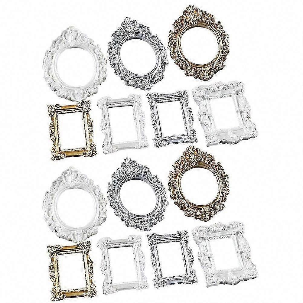 Mini Photo Frames DIY Materials, 14Pcs Assorted Mini Frame Ornaments 0.8x3.6CM for Crafts