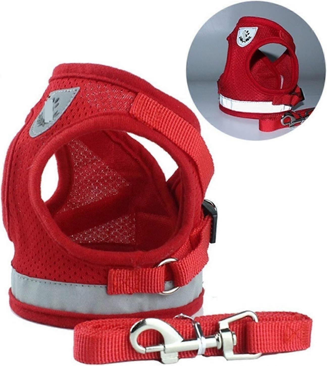 Pet Dog Harness Nylon Leash Set, Reflective Vest Harness, Breathable Mesh, Size M, Black, For Small Pets And Cats