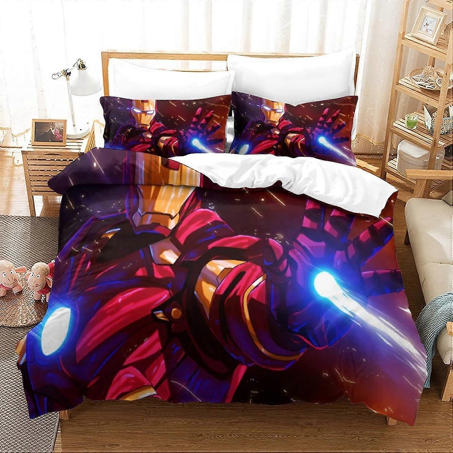 Bedding Sets Single Size Bedding Iron Man Printed Duvet Cover Soft Hypoallergenic Microfiber Quilt Cover with Pillowcase with Zipeer Closure for in Ki