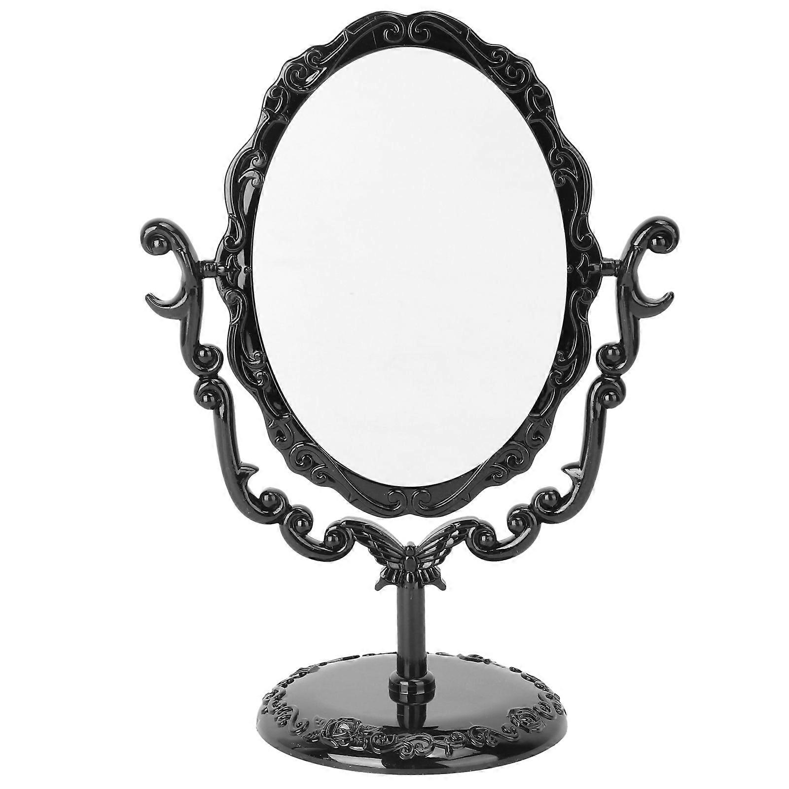 Desktop Table Rotatable Gothic Vintage Comestic Makeup Mirror Rose One Side Mirror(Black)
