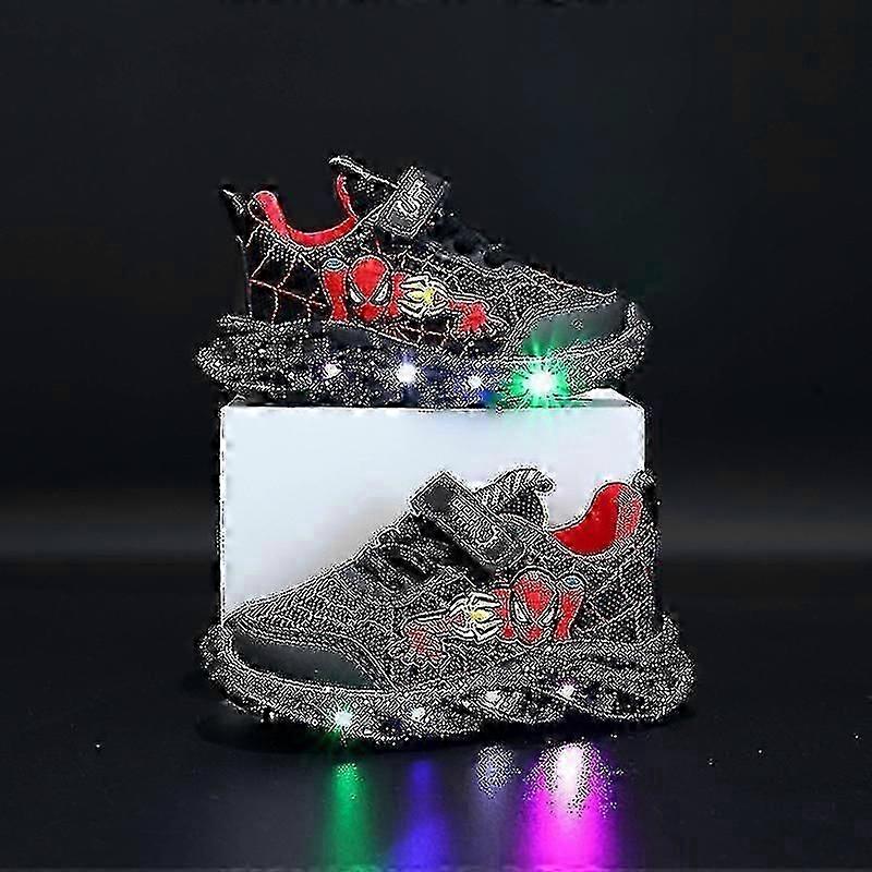 Gutter Led Casual Joggesko Spiderman Utendørs Sko Barn Lysende Sklisikre Sko For Vår Og Høst -DF