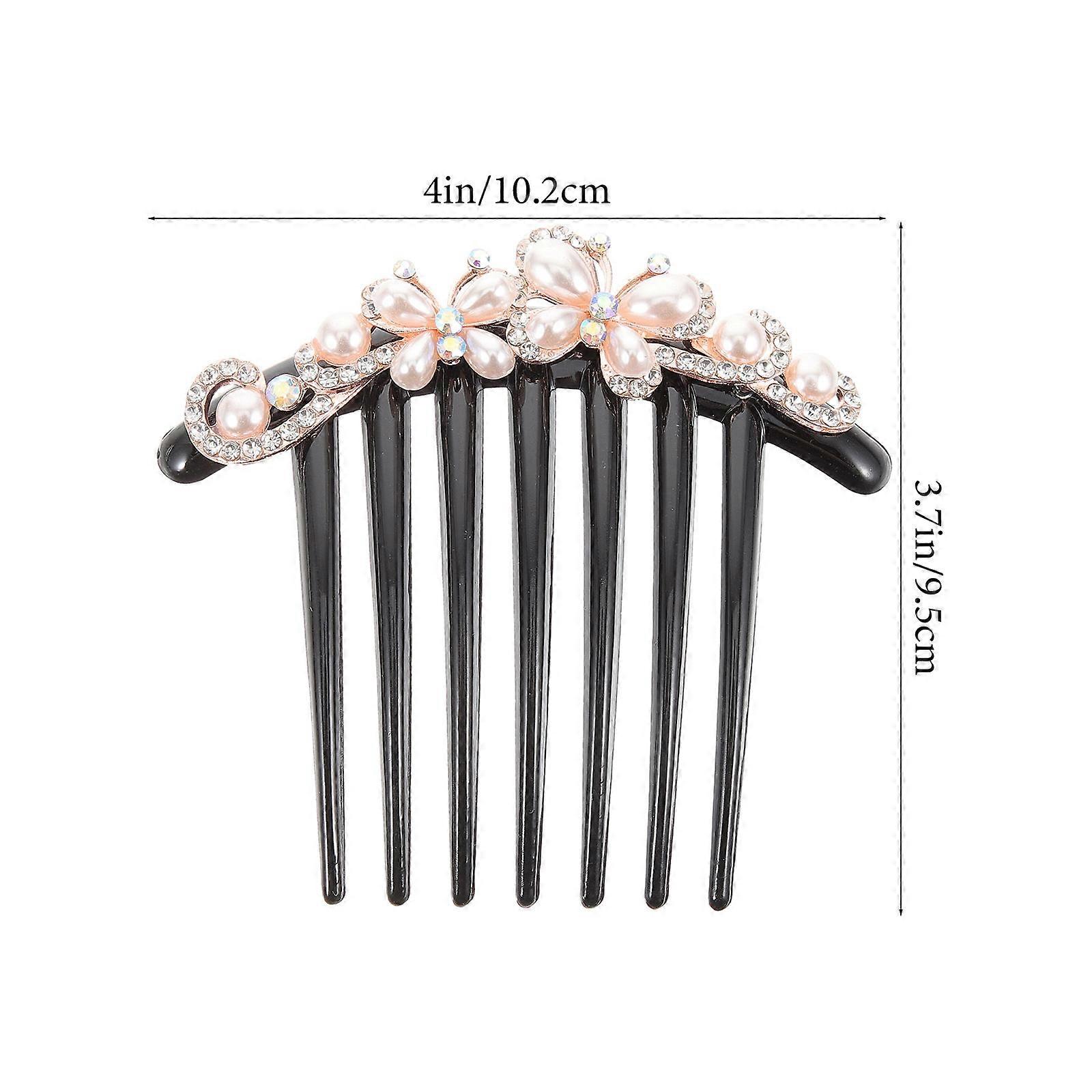 Rhinestone Hair Side Comb for Decoration 2Pcs with Pearl and Metal Design
