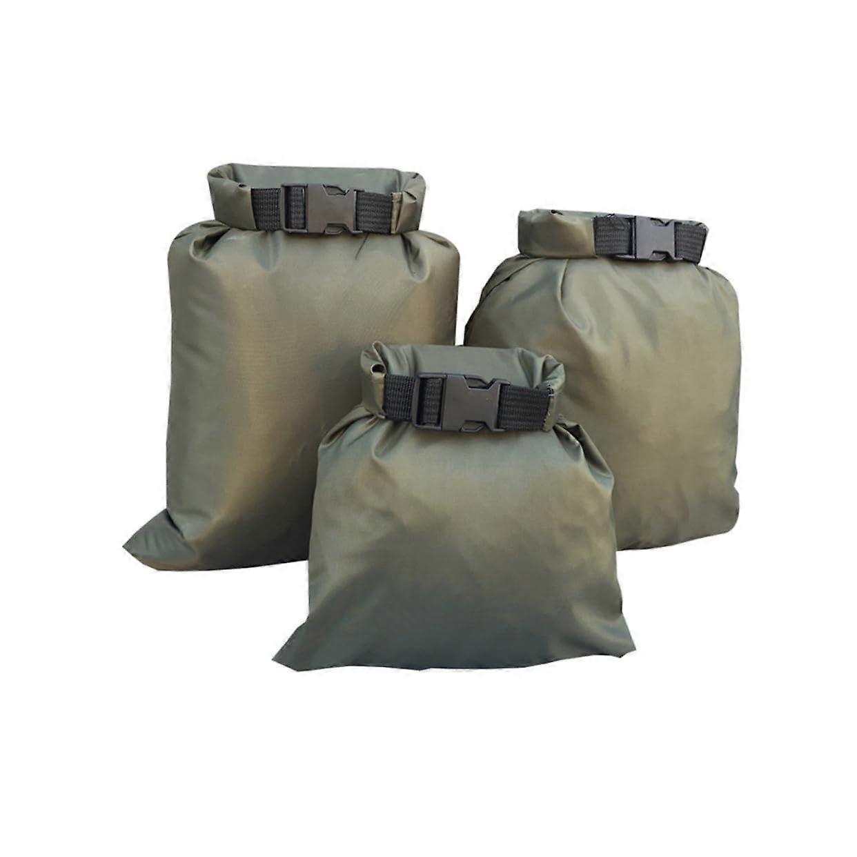 Dry Bag 3Piece Set Lightweight TearResistant Storage Pouches For Camping Kayaking Boating Rafting Fishing Army Green