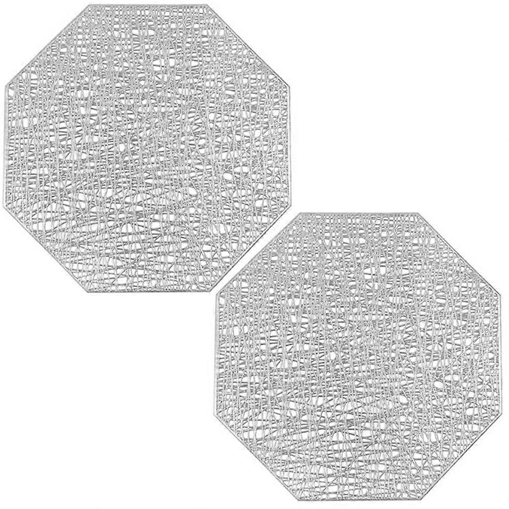 Dinner Table Decorative Placemats Octagon Hollowed Style Dining Table Pvc Silver Decorative 2Pcs