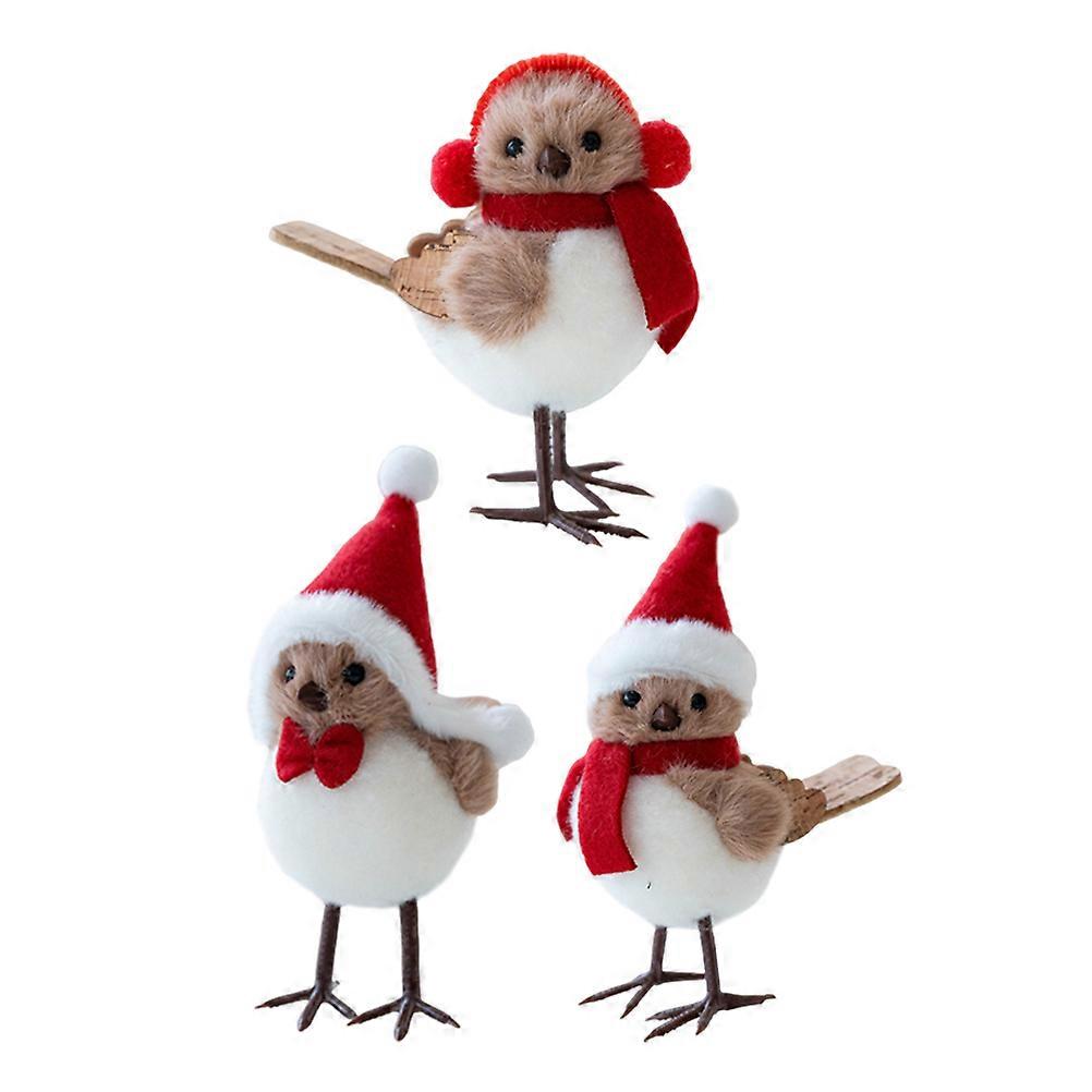 Festive Christmas Bird Figurines Standing Bird Ornaments for Tabletop 15Pcs