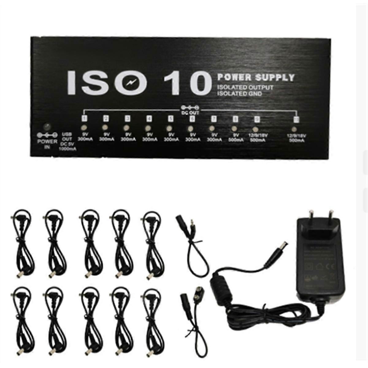 ISO-10 POWER Guitar Effect Pedal Power Supply 10 Isolated DC Outputs/ 5V USB Output for 9V 12V 18V