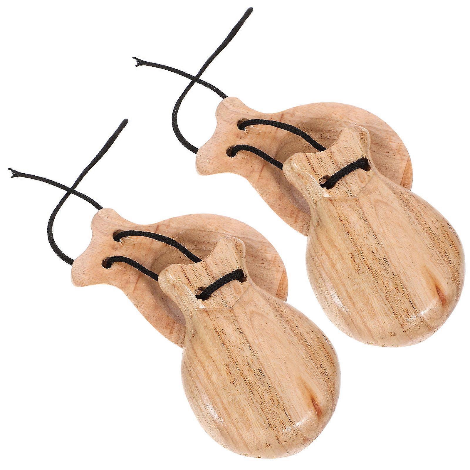 Finger Castanets Castanet Wooden Instrument for Playing 2Pairs Beige