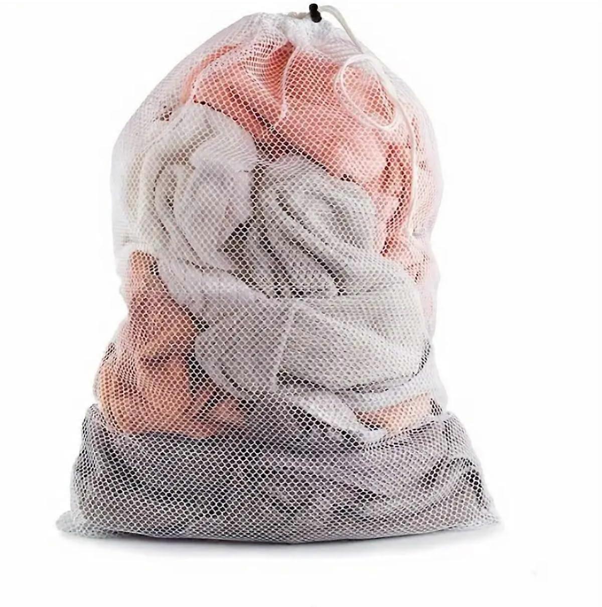 Drawstring Mesh Laundry Bag 79x68cm Durable Washing Net With Drawstring White Extra Large For Delicates Bras Toys Travel