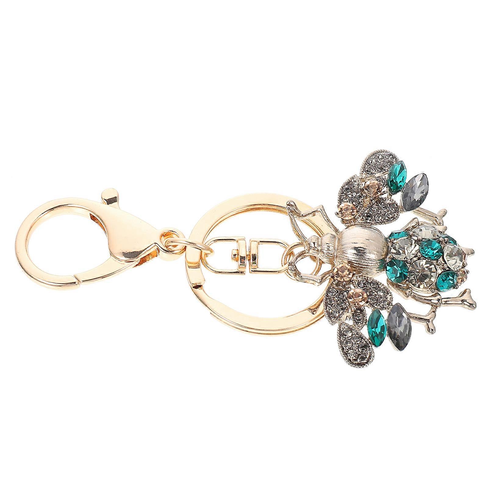 Bee Pendant Hanging Decor Keychain for Hanging Keys Green Rhinestone Keychain Gift
