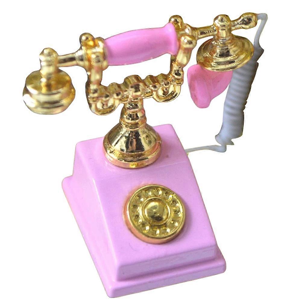 Vintage Phone Model Miniature Stuff For Model Decoration Pink 2.8X2.1CM Zinc Alloy 1Set