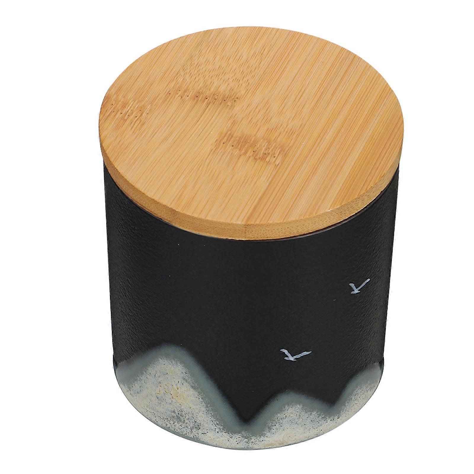 Tea Jar Square Tea Storage Container Black Ceramic Food Preservation Daily Use 1Pack