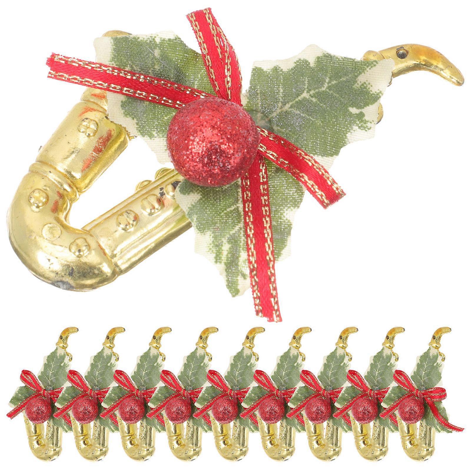 40 Pcs Golden Xmas Tree Hanging Ornaments Featuring Saxophone Shape Suitable For Holiday Decorations On Trees Walls And Fireplaces