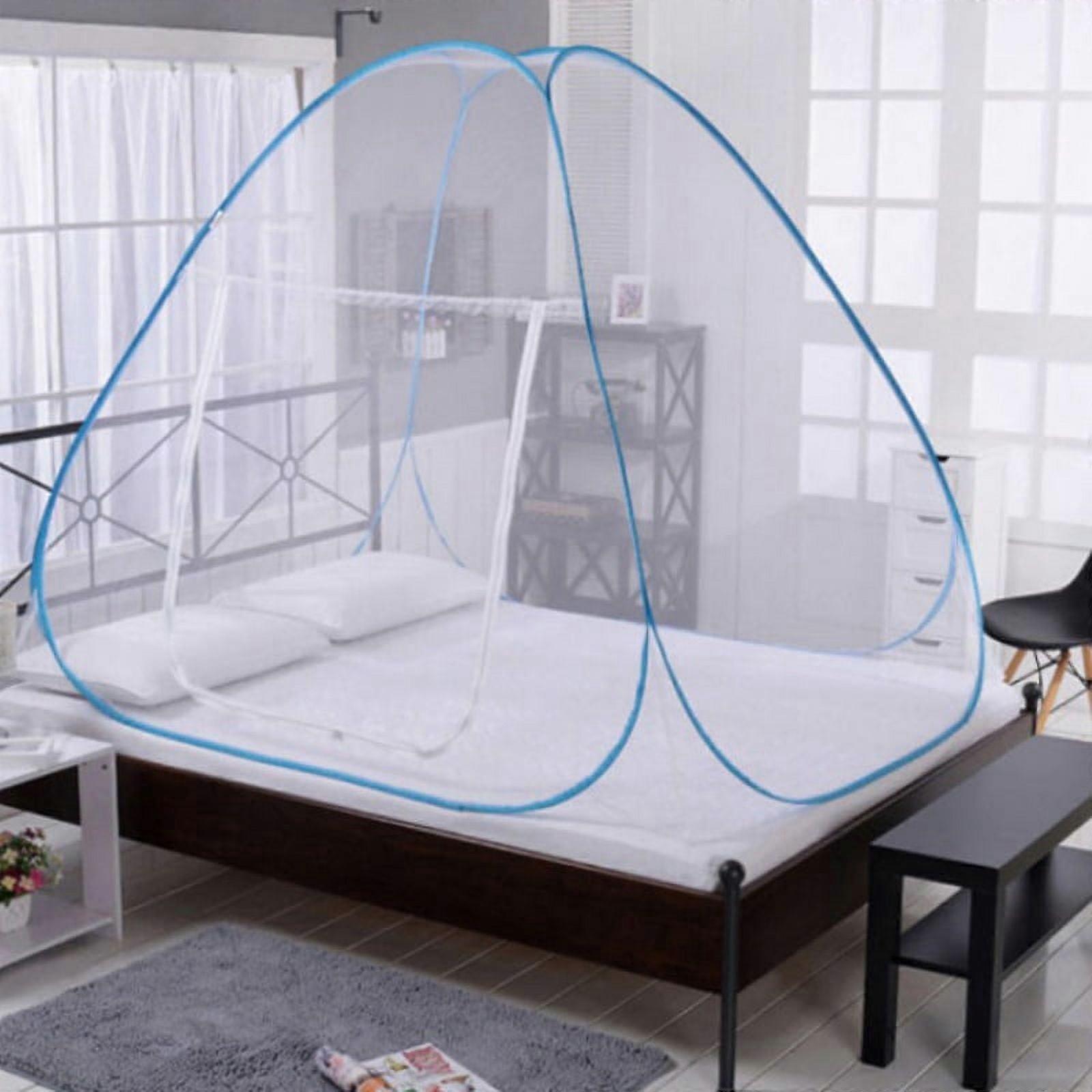 Folding Mosquito Net, Portable Pop up Tent Mesh Canopy Curtains with Bottom for Bed Home Bedroom Outdoor Camping - White