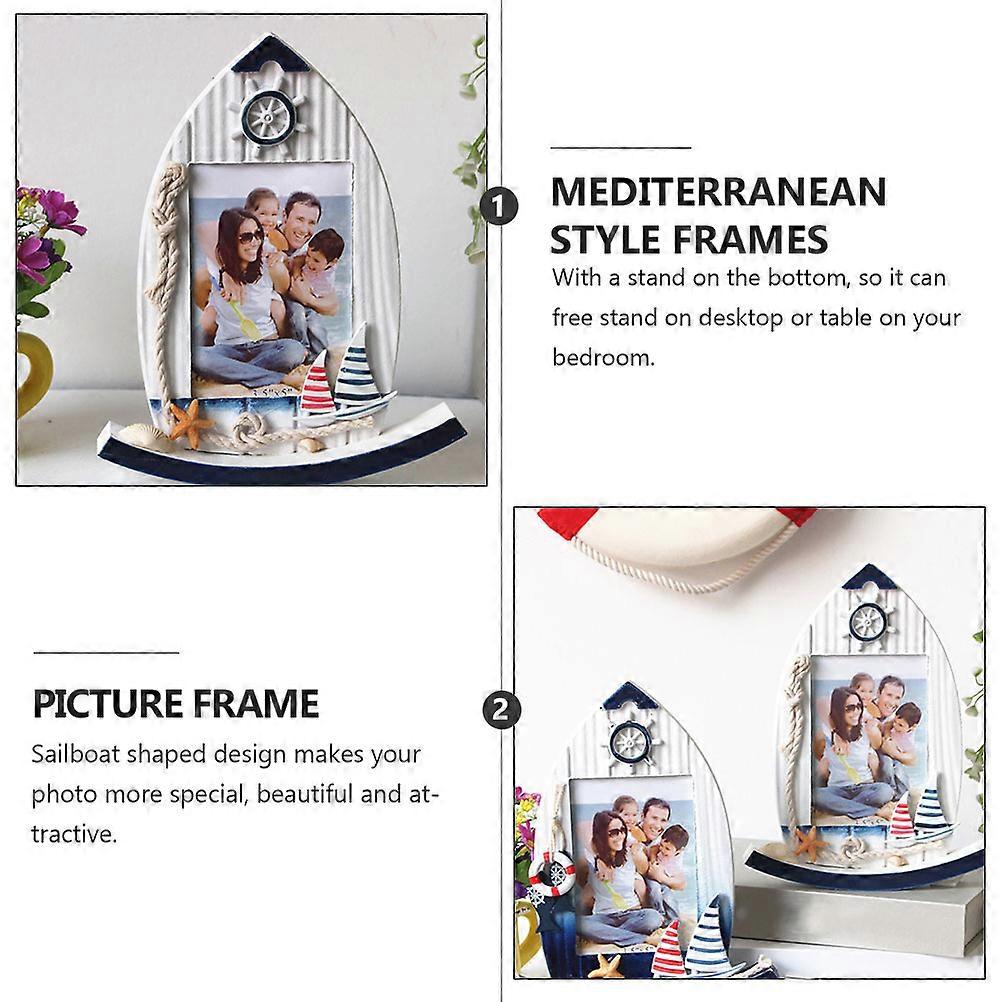 Sailboat Shaped Photo Display Frame Wooden for Decoration Use 2Pcs