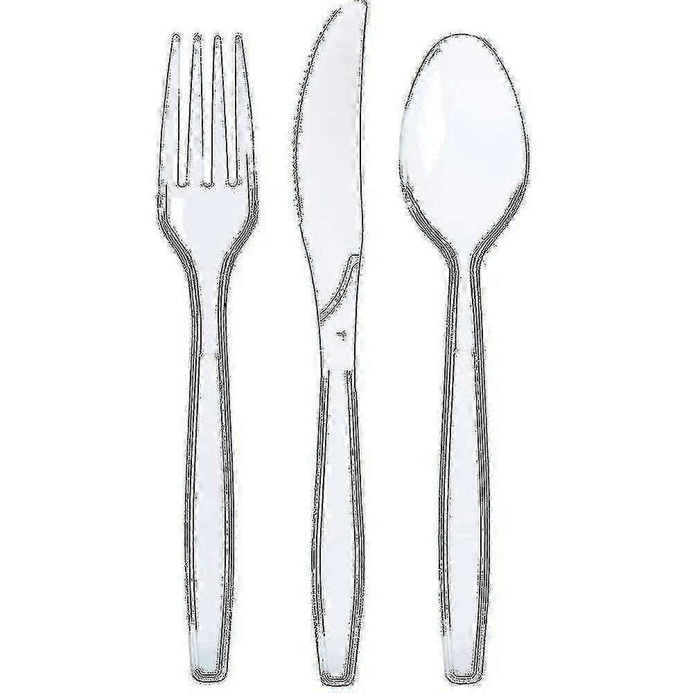 300-piece Clear Plastic Silverware Set - Disposable Cutlery Set With Forks, Spoons, And Knives - Heavy Duty Bulk Flatware Set