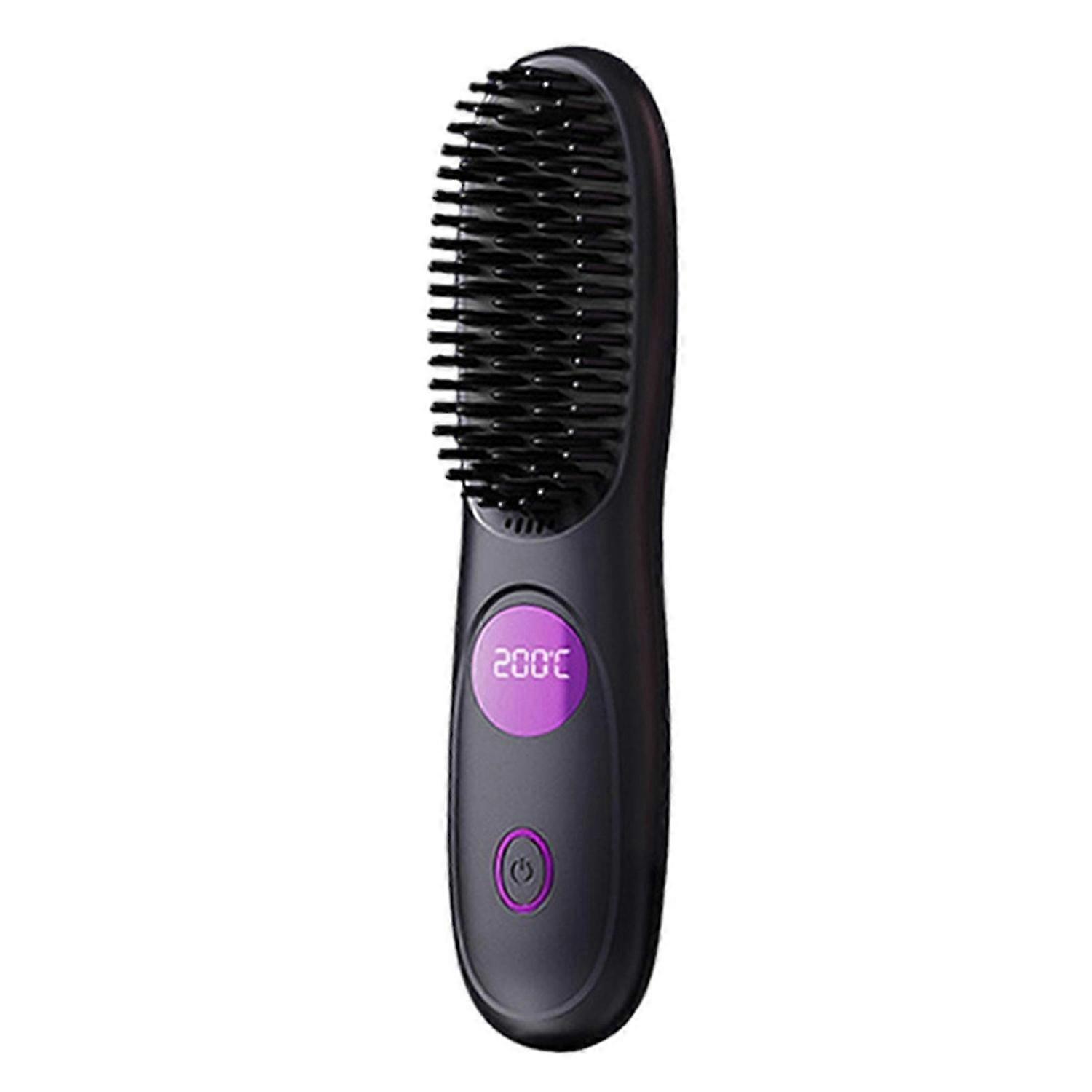 Portable Wireless Hair Straightening Comb with Digital Display - USB Heated, Adjustable for Home and Trave