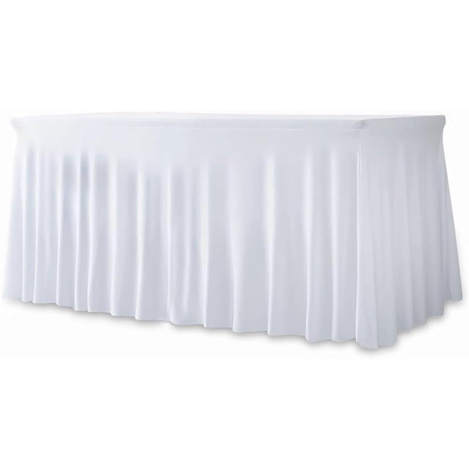 Polyester Table Skirt for Rectangle Tables, 4ft White Wrinkle-Resistant Ruffles Design for Banquets and Parties