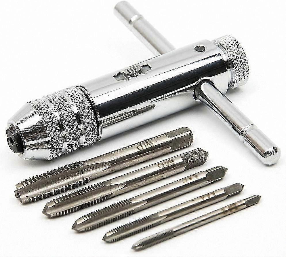 Silver T-Handle Ratchet Wrench Set, Adjustable Tap Tool for M3-M8 Applications