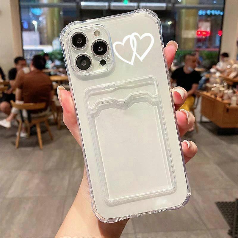 Card Holder Transparent Shockproof Phone Case For iPhone 11 12 13 14 15 Pro Max X XR XS 7 8 Plus Love Heart Print Graphic Cover