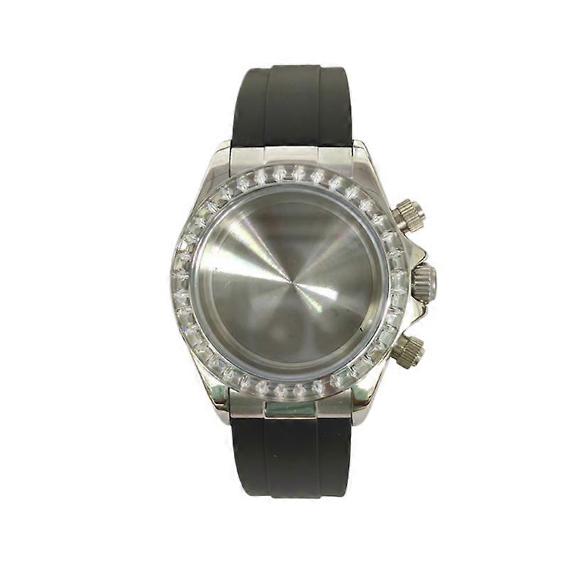 Watch Accessories 39mm Quartz Bezel Case with Rubber Strap Sapphire Crystal Solid Case Back for VK63 Movement
