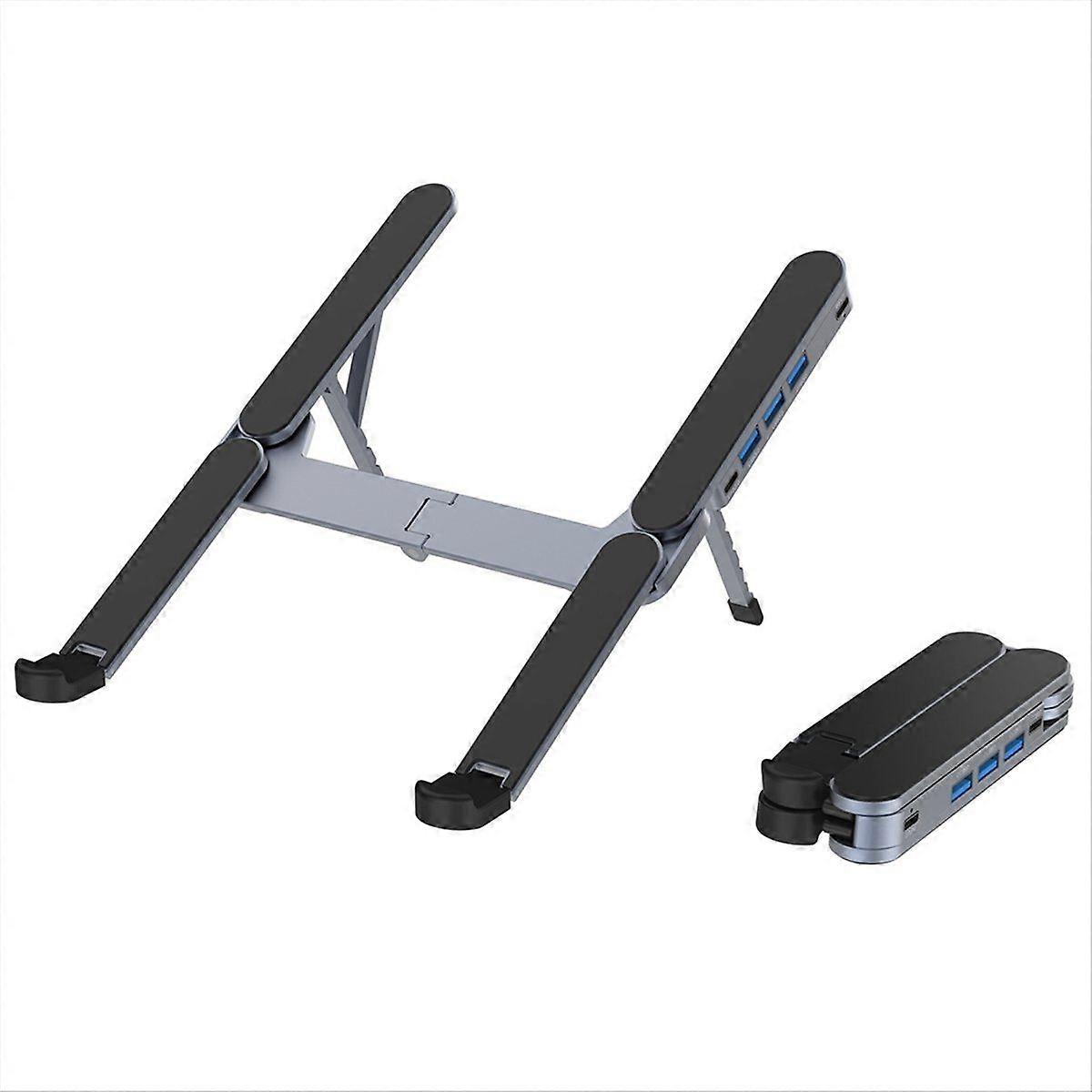 2in1 Foldable Laptop Stand & USB C Hub Adjustable Holder Multi Port USB C Docking Station for 10-17