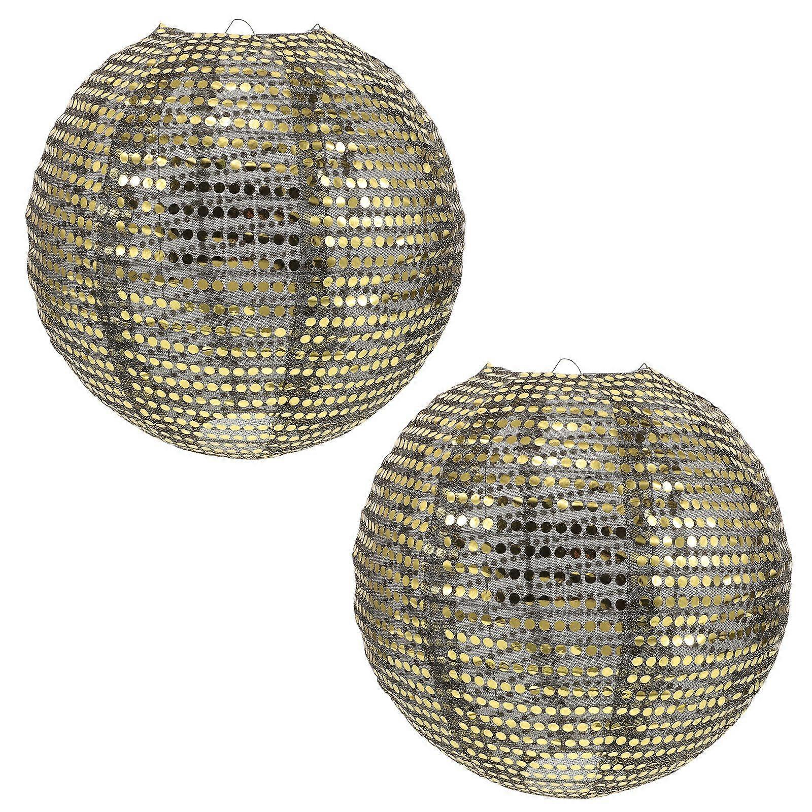 2pcs Sequin Lanterns - Vintage Glitter Gold Disco Themed Lanterns Party Decoration - Mesh Hanging Round Lamp Shade For Birthday Classroom Event Home D