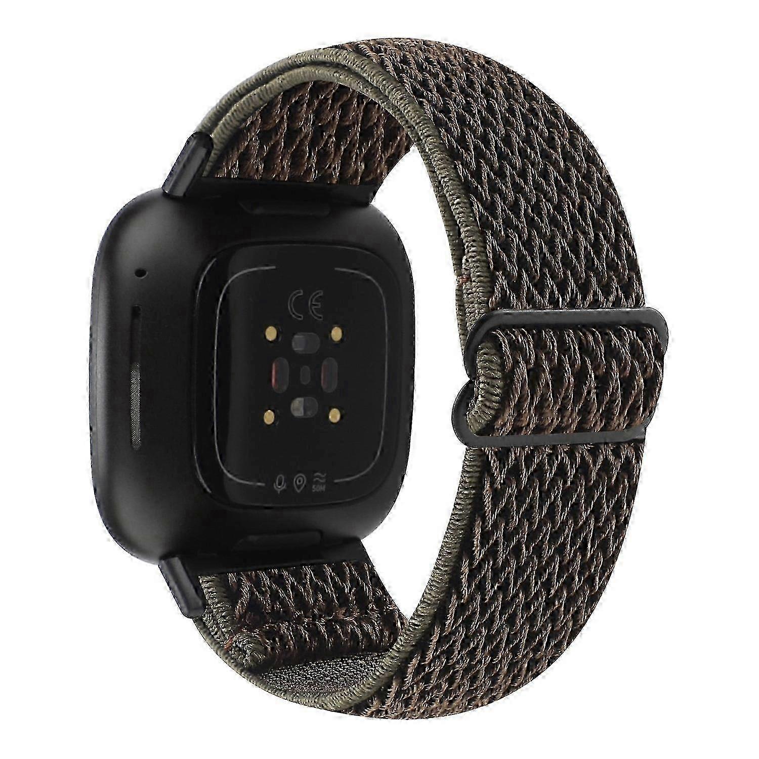 For Fitbit Versa 4/Sense 2 Stretchy Nylon Watch Band Wave Pattern Elastic Braided Replacement Strap