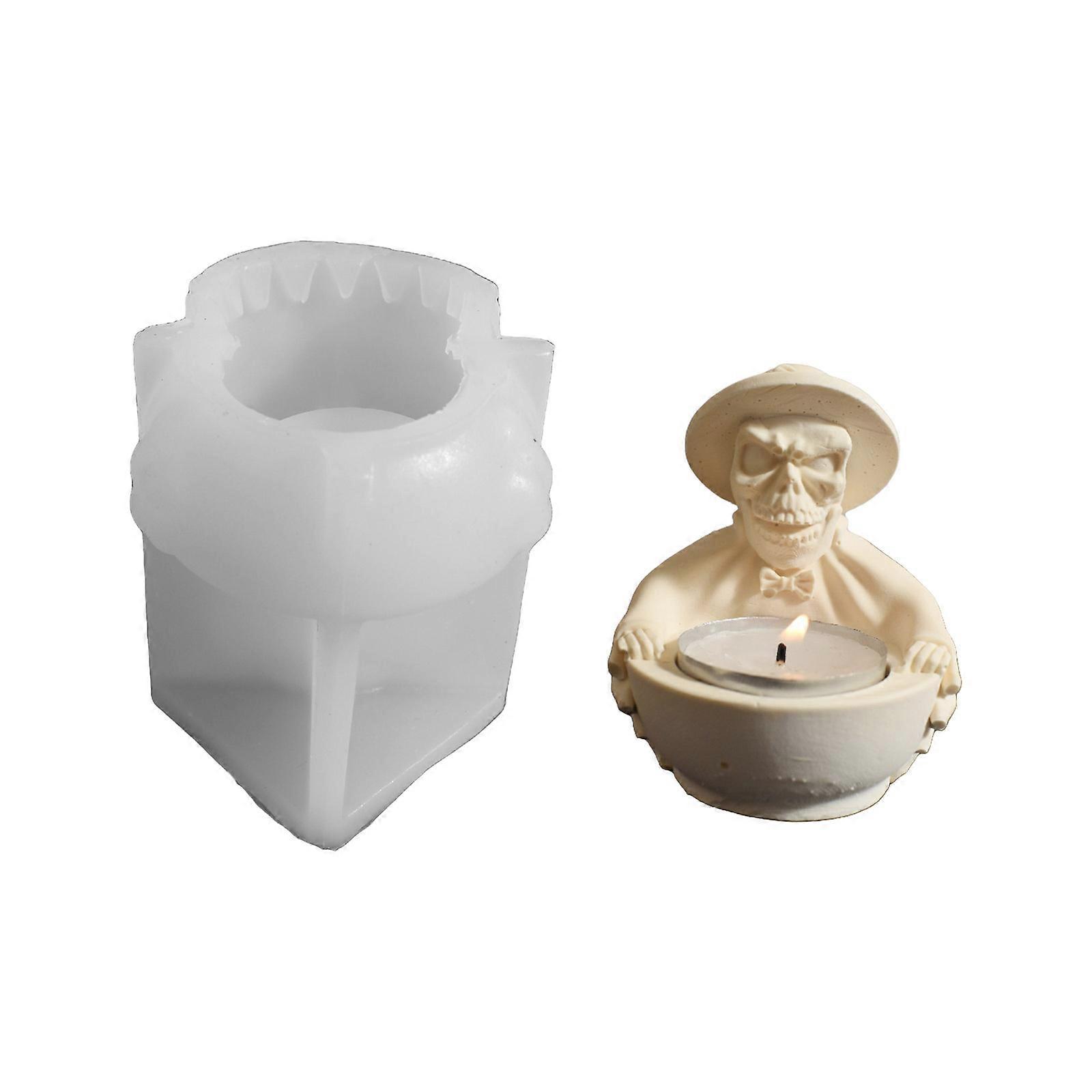 Multifuntional Candlestick Making Silicone Molds for Creating Gentleman Skull Candle Holders Halloween Resin Projects Multicolor