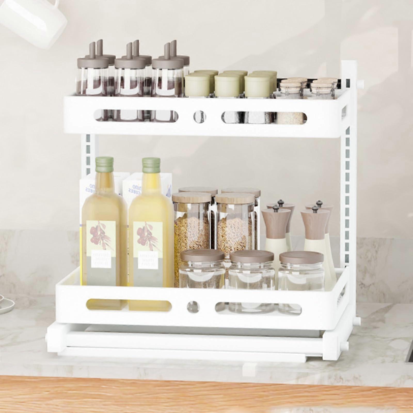 Under Sink Storage Rack Rustproof PullOut Organizer Kitchen Bathroom White Design 39.5 X 28 X 42 Cm Space Saving