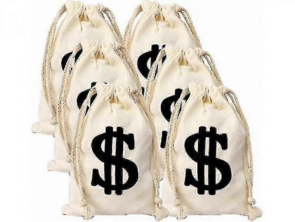Burlap Jute Drawstring Bag for Money Coins Dice Jewelry Storage - Reusable Bank Pouch with Dollar Sign Design