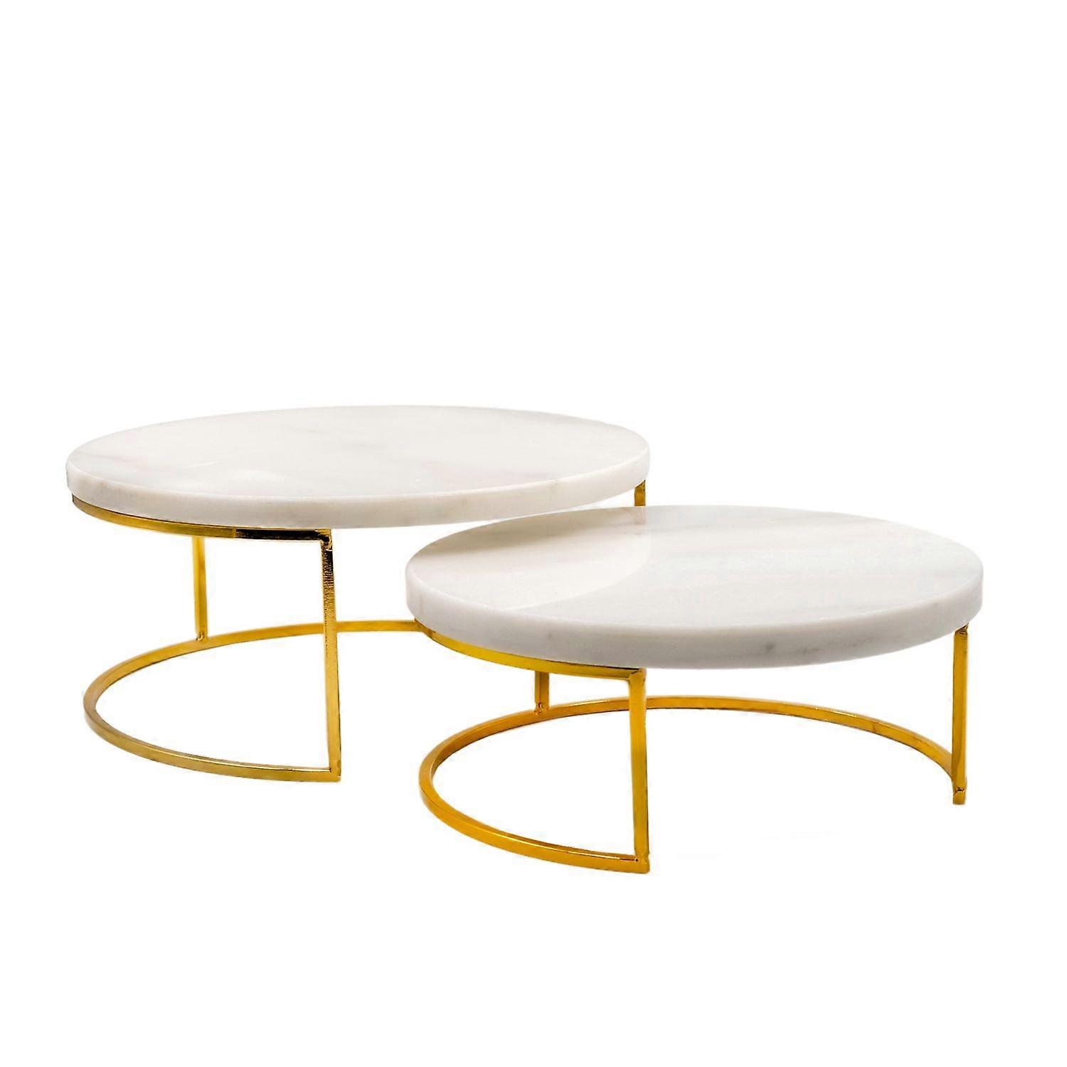 2x Cake Plate Cake Stand with Gold and White Marble - 17 x 8 cm - 20 x 12.5 cm - Plate Plate for Cake Cake Serving Plate