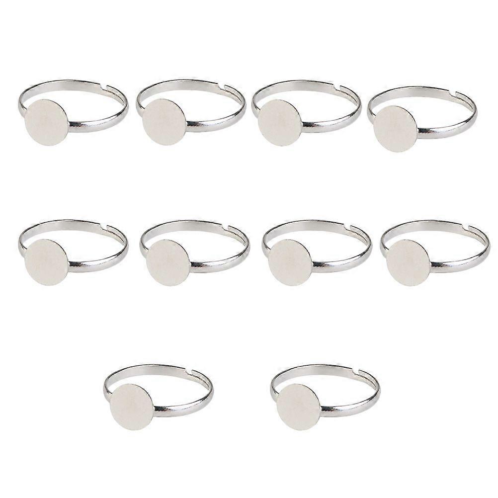 10pcs Ring Bases Adjustable Silver Plated Ring Base Setting Blanks Round Bezel Ring Tray(Environmentally Friendly Electroplating without Nickel White 