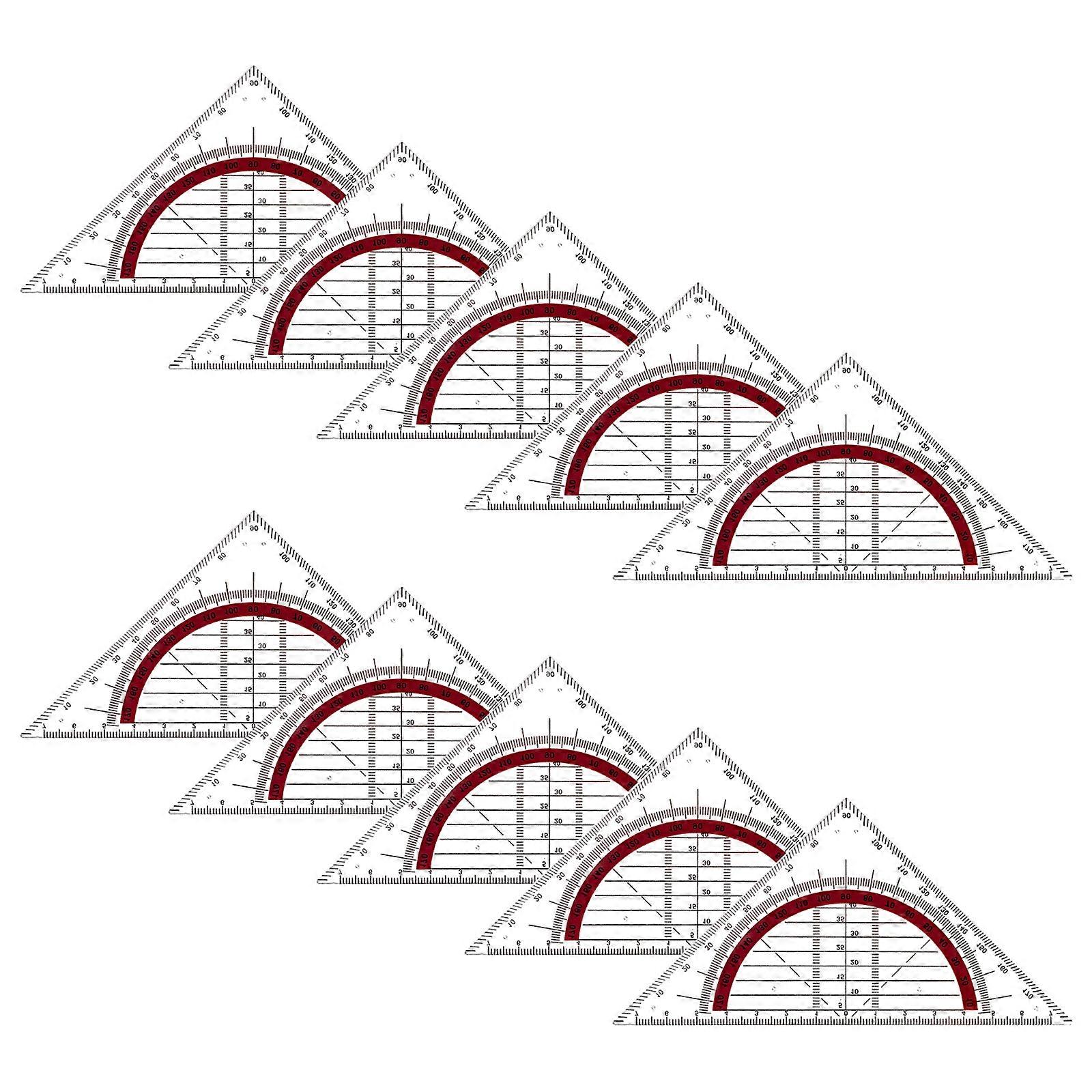 10Pcs Clear Set Square with 180 Degrees Protractors Geometry Drafting Angles Measuring Tool for Architectural Drawing Multicolor