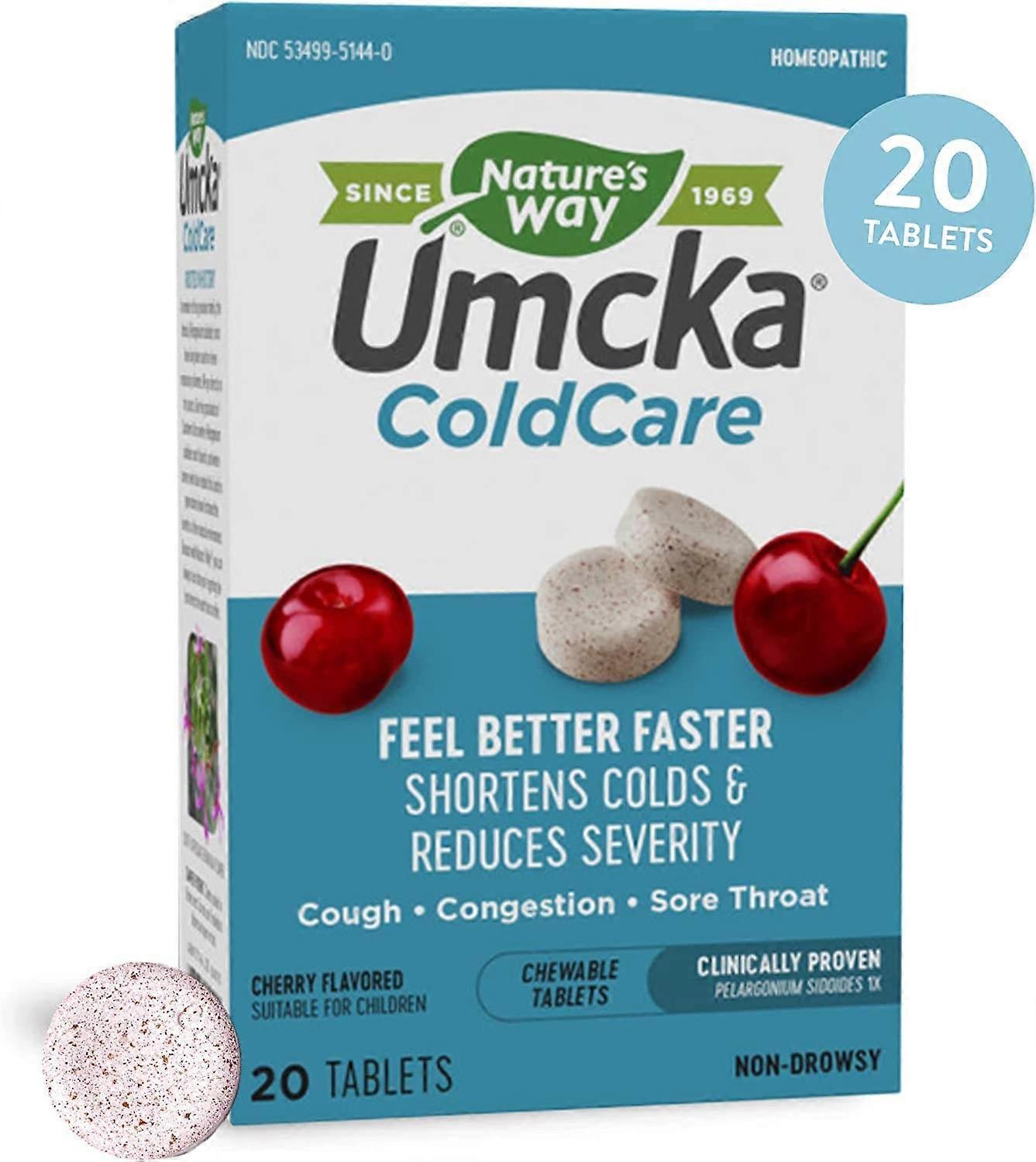 Nature's Way Umcka Coldcare, Cherry, Chewable Tablets, 20 Ea
