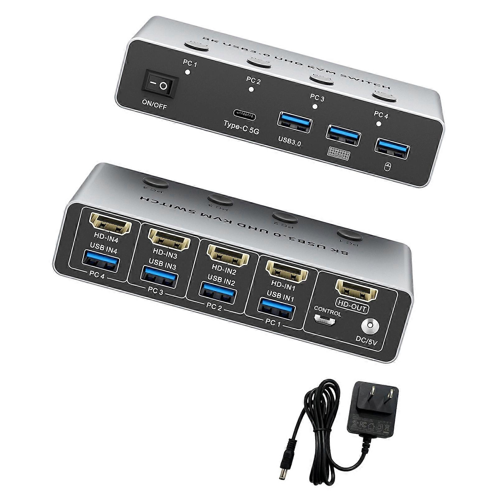 8K 4x1 UHD KVM Switcher With USB3.0 Fast Speed Metal Construction Multi Platform Control Splitter Multicolor