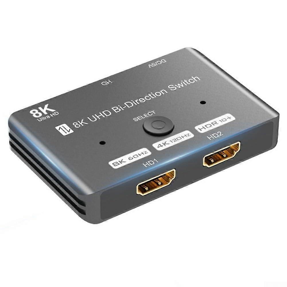 8K HDMI Switch 2x1 Bidirectional Splitter with 60Hz and 4K 120Hz Support for Gaming Consoles and Smart TVs Gray