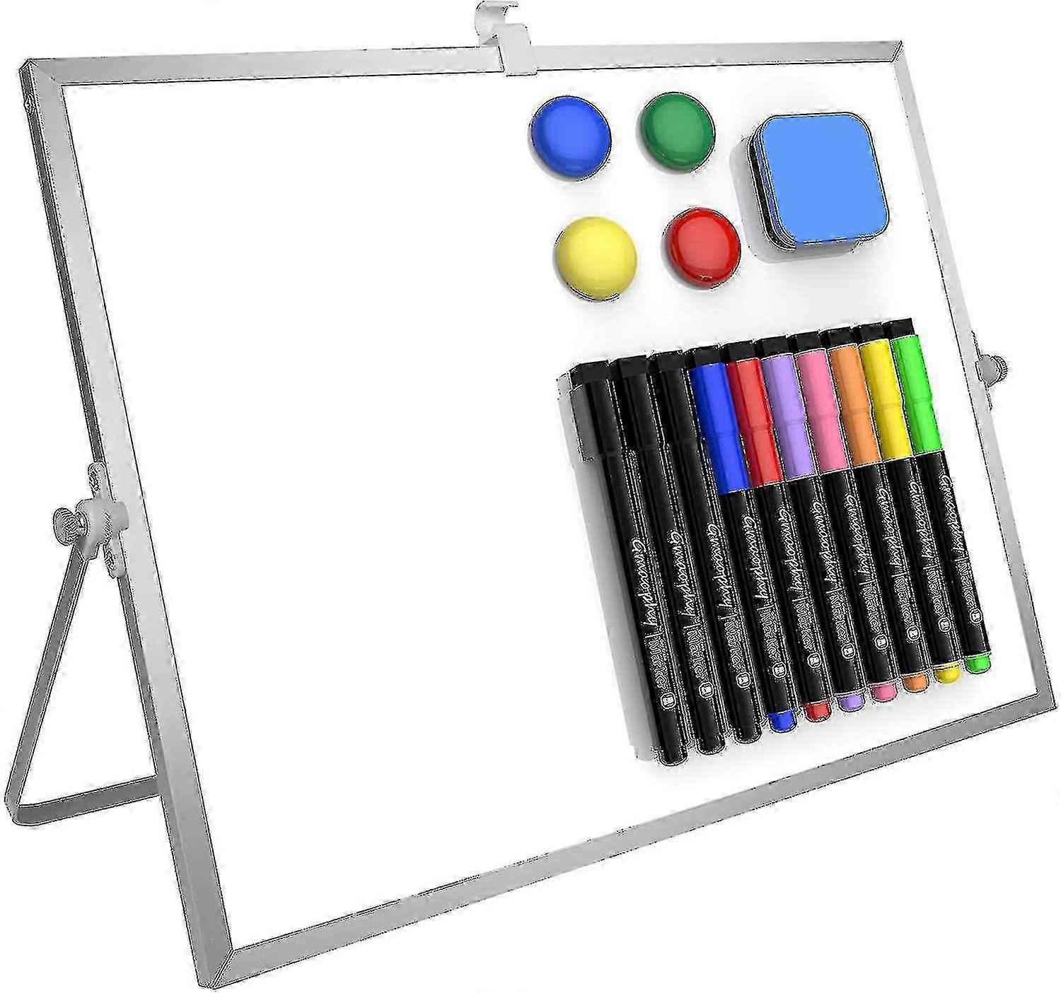 Dry Erase White Board, 16inx12in Large Magnetic Desktop Whiteboard With Stand, 10 Markers, 4 Magnets, 1 Eraser, Portable Double-sided White Board Ease