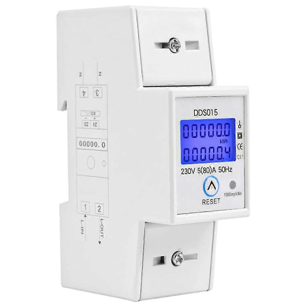 Digital Single Phase Energy Meter 5-80A 230V 50Hz Energy Meter DDS015 35mm DIN Rail Mount with Clear Display Backlight