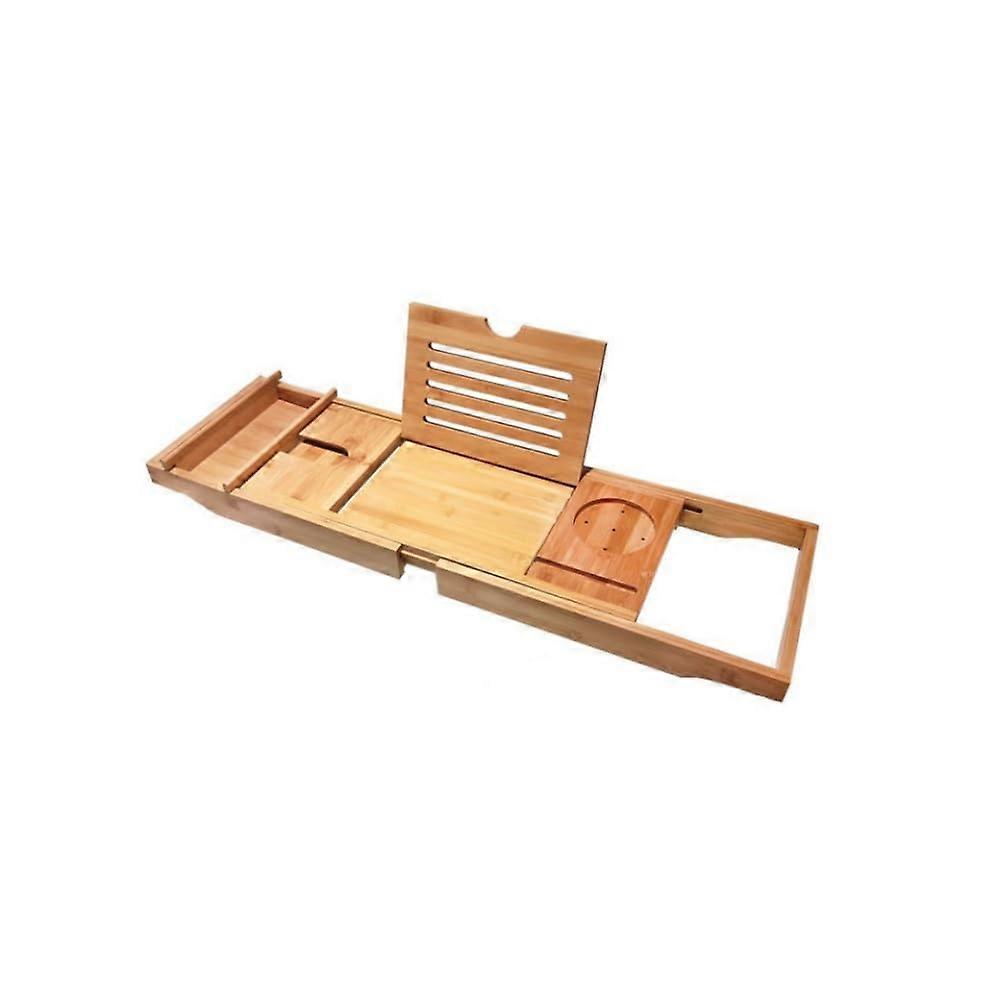 Bathtub Caddy Tray with Telescopic Shelf and Storage Box for Tablet and Phone Holder