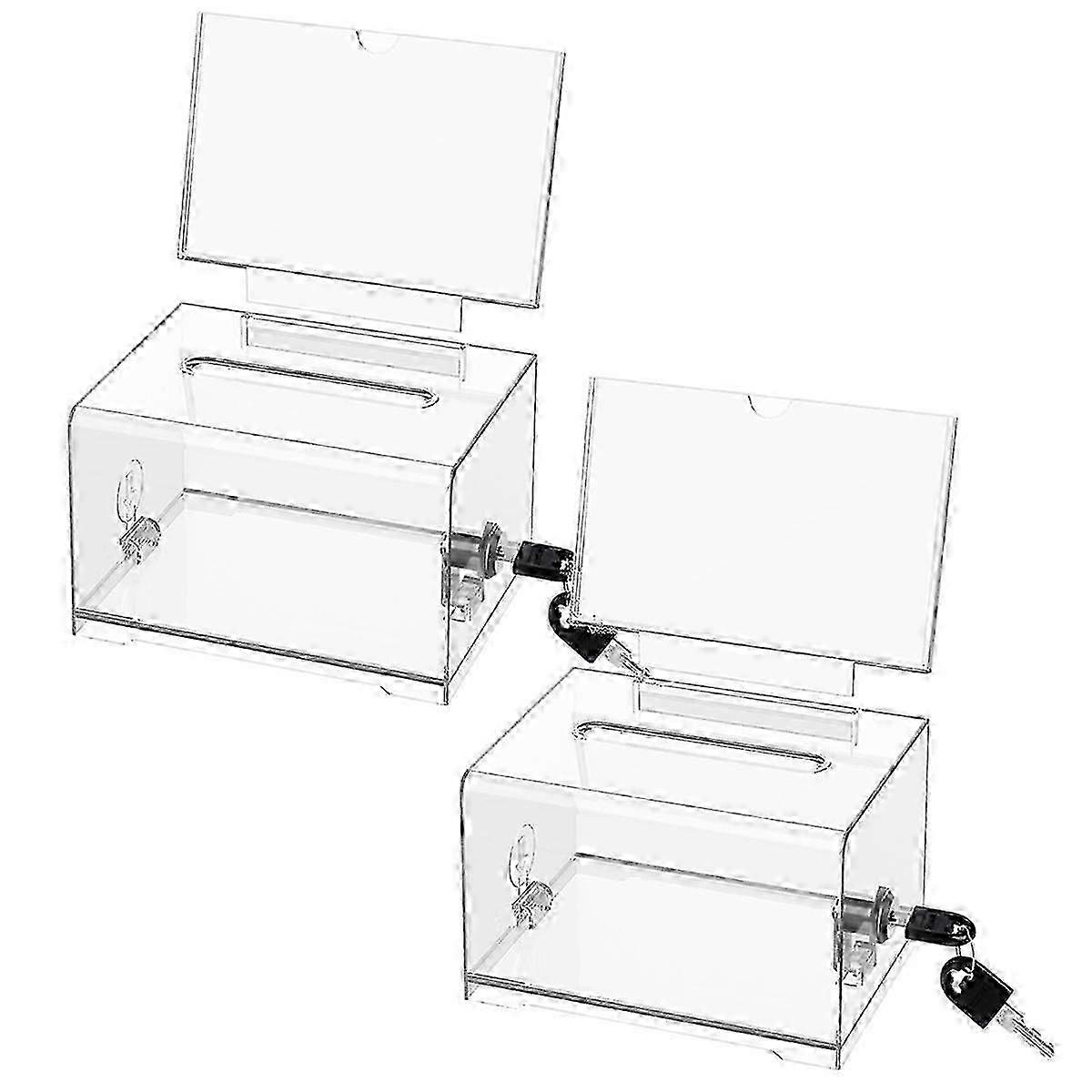 Clear Donation Box with Lock,2 Pack Ballot Box with Sign Holder,Suggestion Box for Fundraising, Voting Box JP