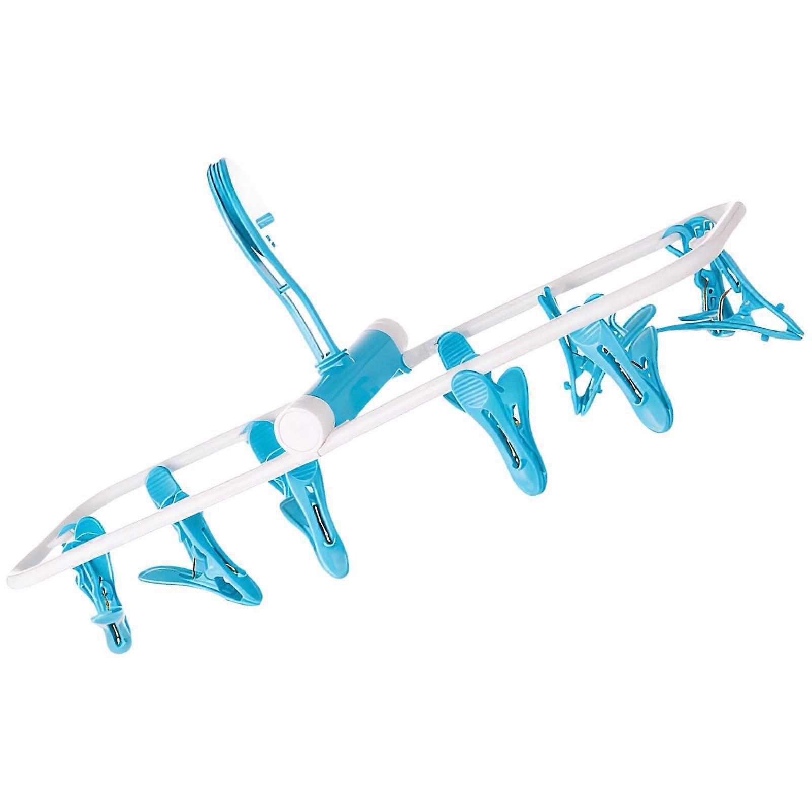 Foldable Clothes Drying Rack with 12 Clips Compact for Indoor Balcony Laundry Deep Blue 36.5x10.5 cm