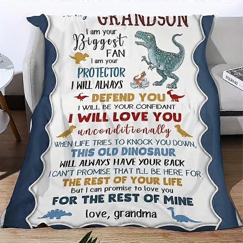 Dinosaur Blanket for Grandson with Inspirational Quote, Soft Plush Throw Gift, 150x200cm