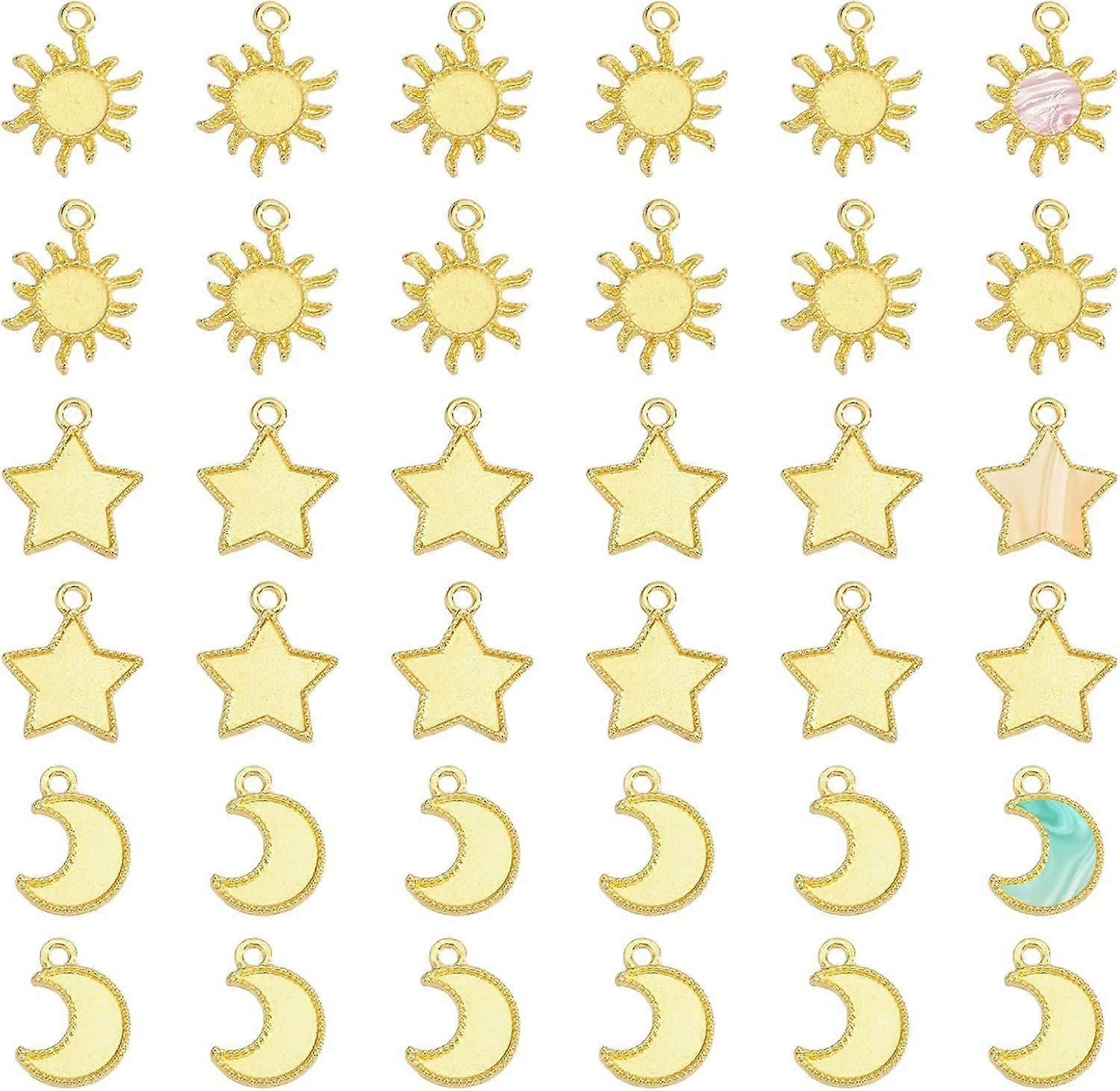 36 Pcs 3 Style Star Moon Alloy Open Back Bezel Pendants Inlay Frame Bezel Pendant Open Back Frame Pendants Resin DIY Charm for Earring Bracelet Neckla